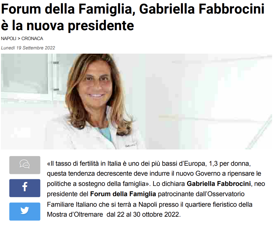 Scopri di più sull'articolo Ilmattino.it – Forum della Famiglia, Gabriella Fabbrocini è la nuova presidente