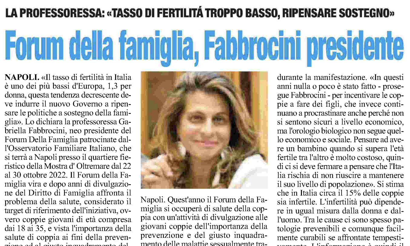 Scopri di più sull'articolo Il Roma – Forum della Famiglia, Fabbrocini presidente
