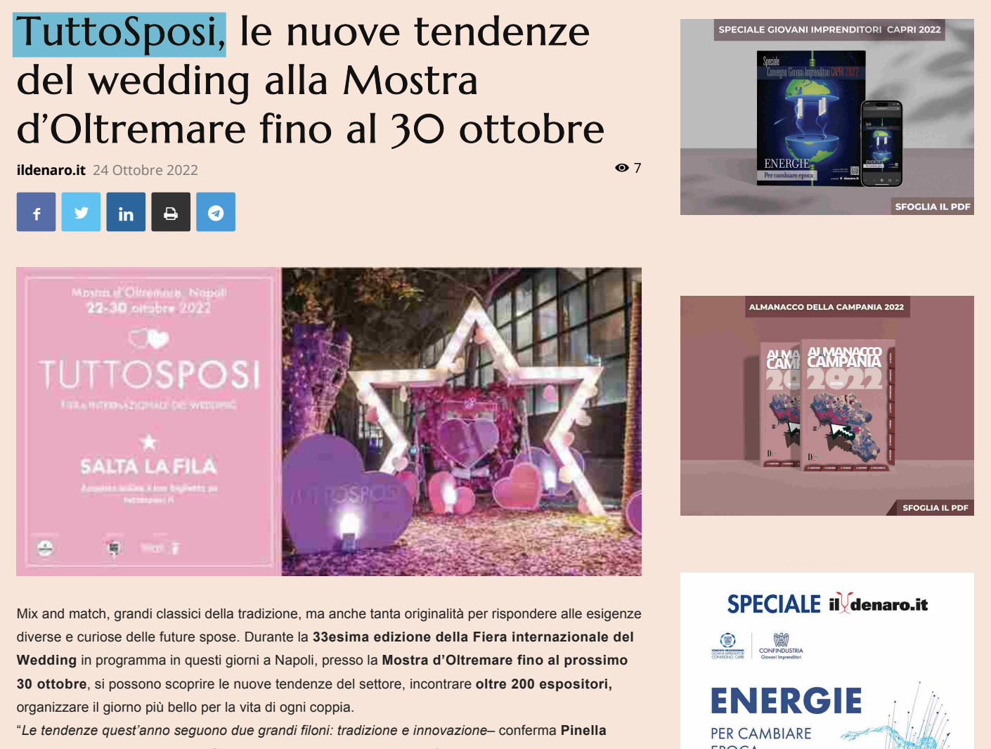 Scopri di più sull'articolo TuttoSposi, le nuove tendenze del wedding alla Mostra d’Oltremare fino al 30 ottobre – Il Denaro