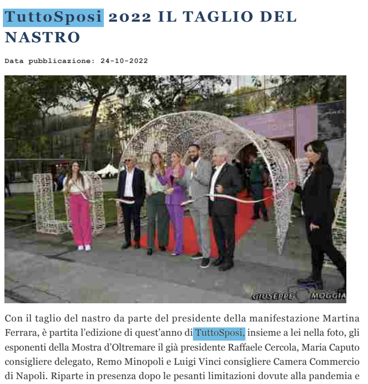 Scopri di più sull'articolo TuttoSposi 2022 IL TAGLIO DEL NASTRO – Lostrillo.it