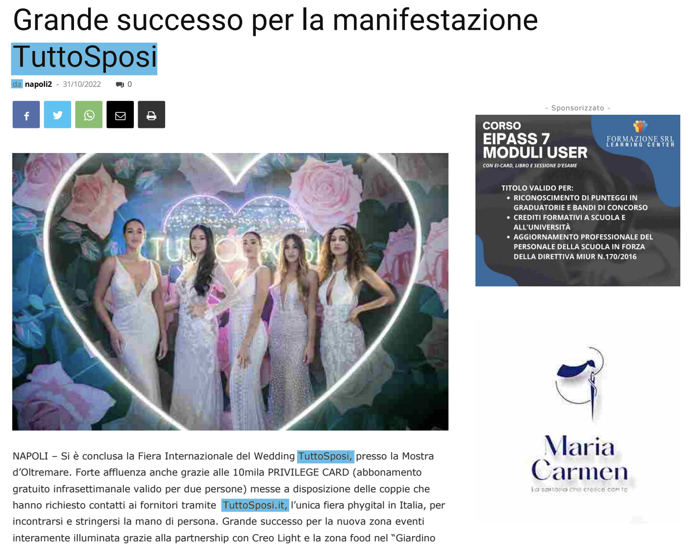 Scopri di più sull'articolo Grande successo per la manifestazione TuttoSposi – Napolivillage.it