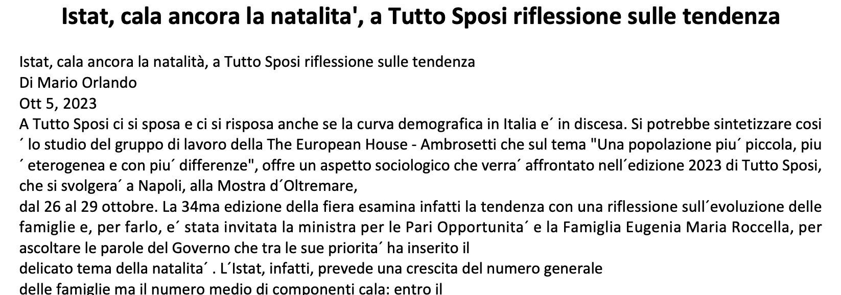 Scopri di più sull'articolo Istat, cala ancora la natalita’, a Tutto Sposi riflessione sulle tendenza