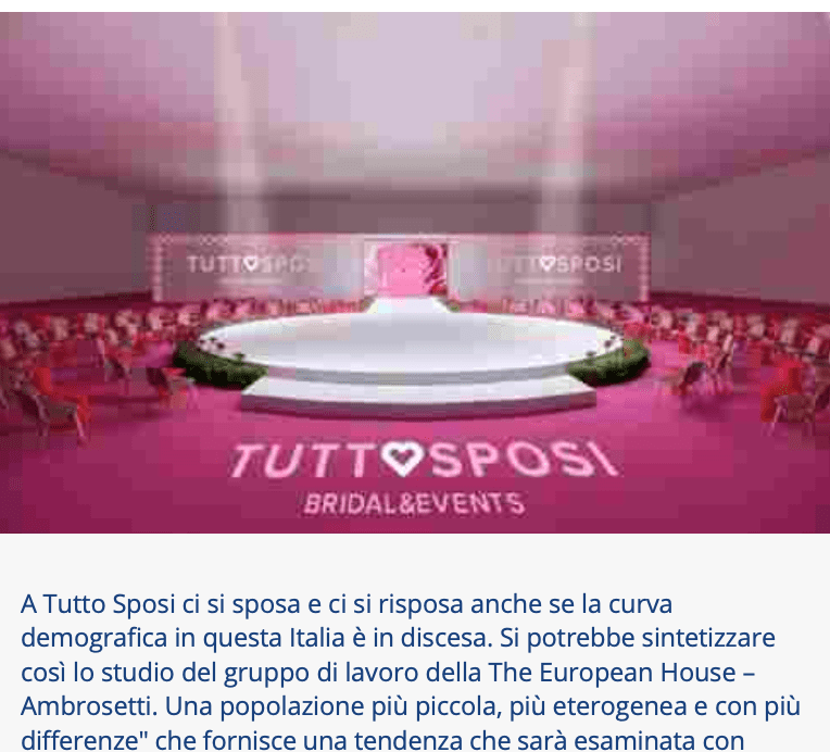 Scopri di più sull'articolo EVENTO – Tutto Sposi a Napoli, fiera su splendide nozze e panel sul futuro della famiglia in Italia
