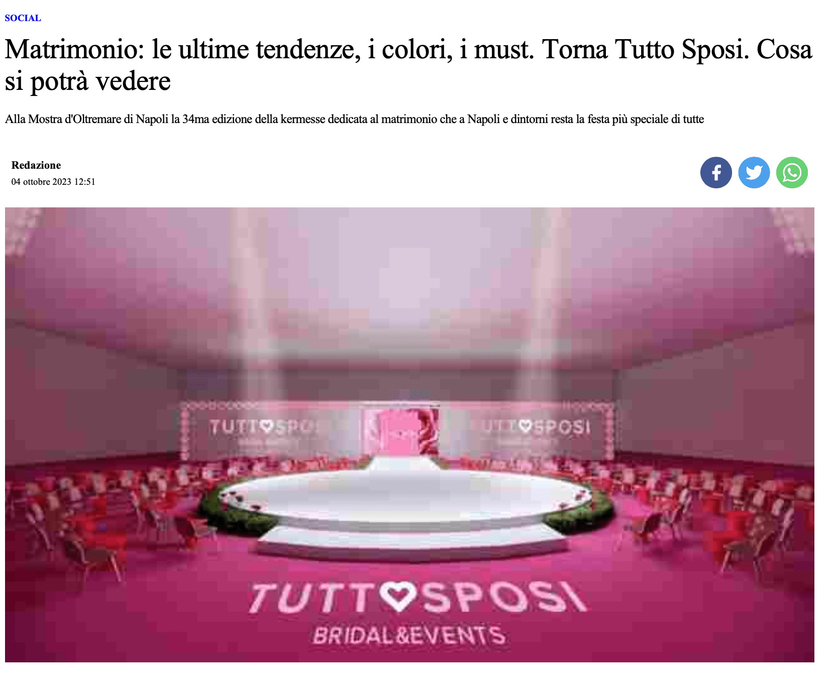 Scopri di più sull'articolo Matrimonio: le ultime tendenze, i colori, i must. Torna Tutto Sposi. Cosa si potrà vedere