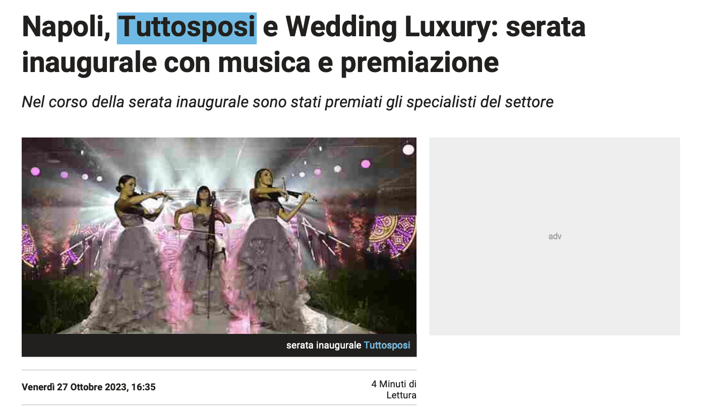 Scopri di più sull'articolo Napoli, Tuttosposi e Wedding Luxury: serata inaugurale con musica e premiazione