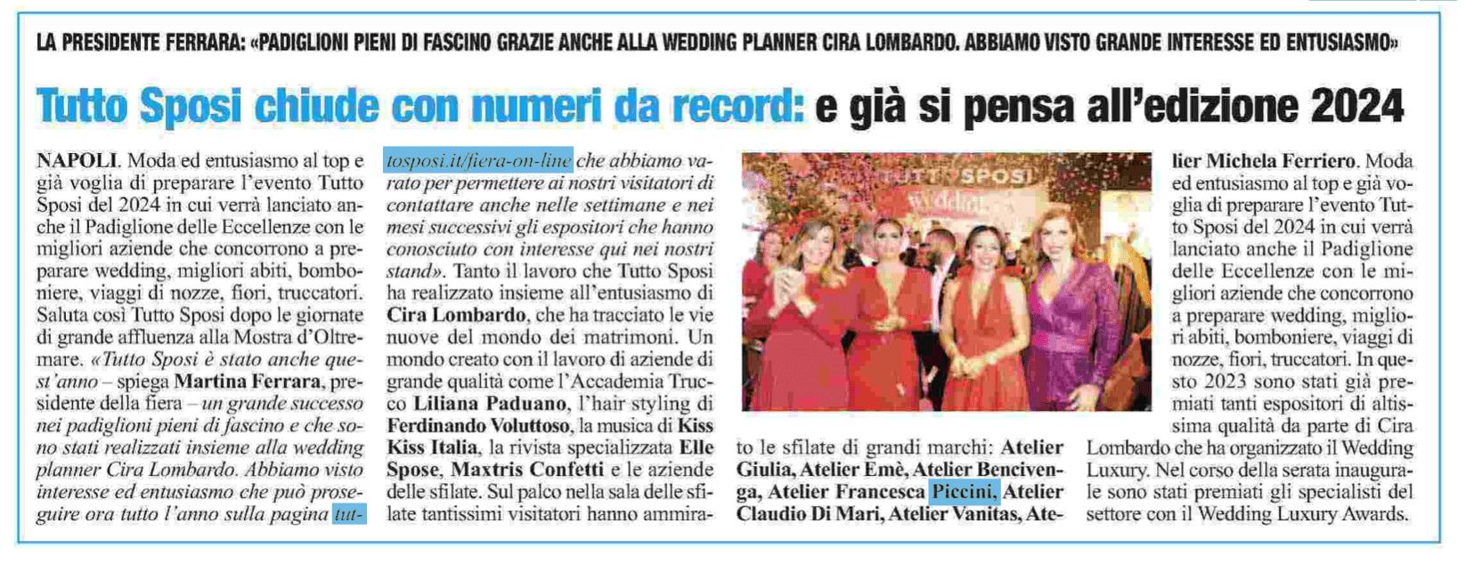 Scopri di più sull'articolo Tutto Sposi chiude con numeri da record e già si pensa all’edizione 2024